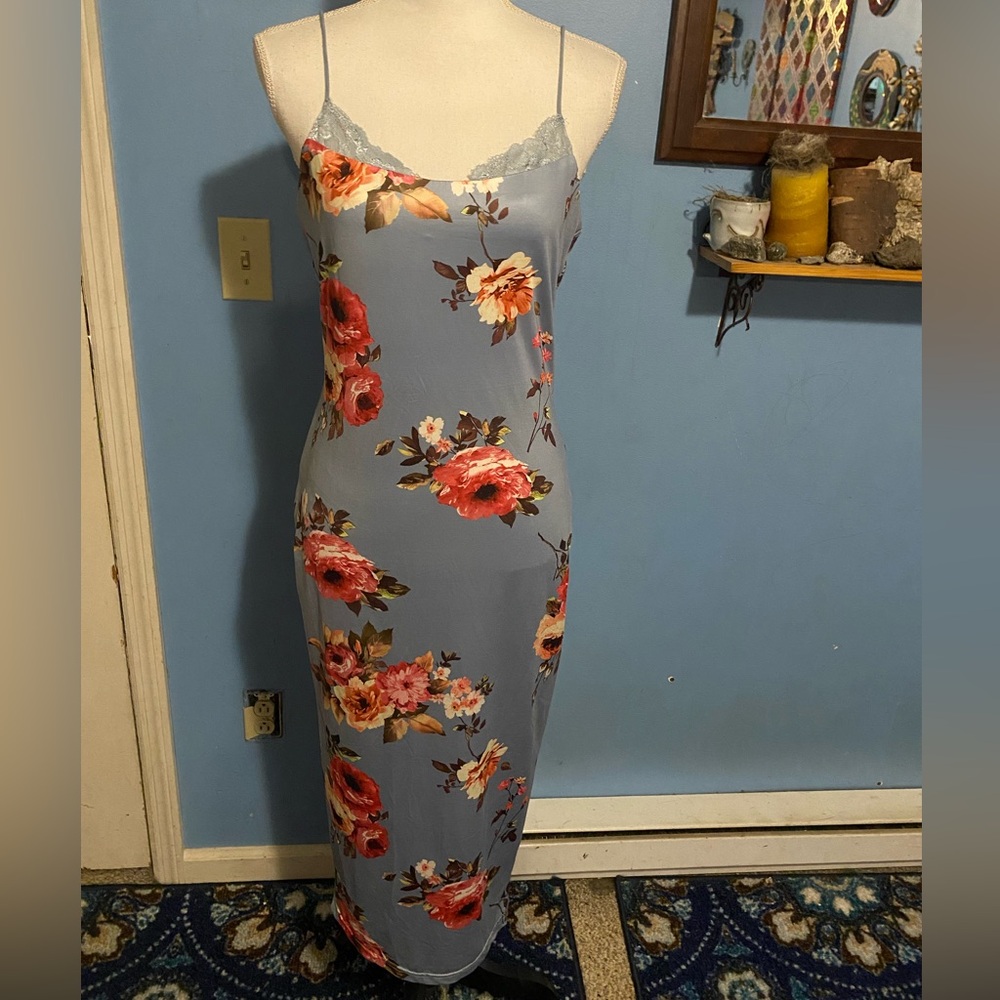 Chick Me, Blue, Floral, Slip Dress